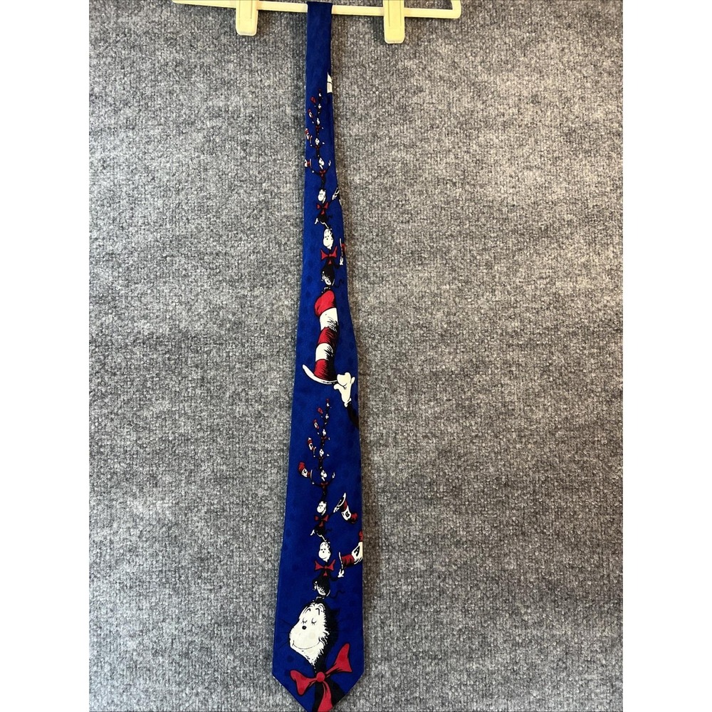 Vintage 1994 Dr Seuss Cat in The Hat Silk Tie Blue Polka Dot Novelty Rare